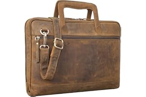 STILORD "Pierce Leather Laptop Bag with Handle A4 Portfolio Vintage Messenger Bag for 13.3" MacBooks Business Bag Laptop Satchel Briefcase Genuine Leather Colour:porto - cognac