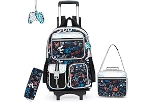 HTgroce Cartable a Roulette Garçon, Cartable Garçon CE2 Primaire Roulette Cartable Roulette Garçon Demontable