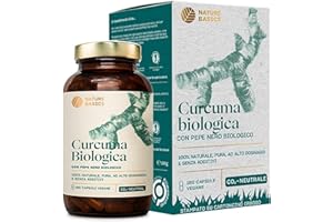 Nature Basics® Capsule di Curcuma BIO con pepe nero | Certificato e sostenibile in vetro | 180 capsule BIO 4575mg / 228mg curcumina piperina | vegano, testato in laboratorio, da DE & CO2-neutral