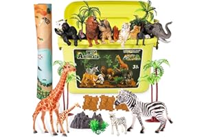TOEY PLAY Conjunto de Animales de Juguete, 16 Figuras con Puzzle, Maleta, Realistas Animales del Bosque, Selva, Juguetes Educativos Regalo para Niños Niñas de 3+ Años