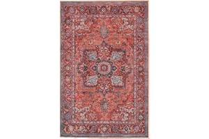RugVista Georgia Oriental Tapis Moderne, 120x180 cm, Rectangulaire, Poil Court, Lavable en Machine jusqu'à 30°, Salon, Salle de séjour, Chambre, Salle à Manger, Cuisine, Résiste à l'eau, Rouge/Bleu