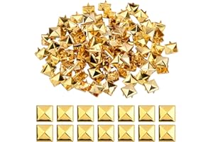 Vesaneae 100 Stück Quadratische Nieten, 10mm Metall Nieten, Punk Pyramid Nieten, DIY Leder Spike Nieten, Metall Quadratische Nieten, Krallen Nieten für Taschen, Kleidung, Schuhe (Gold)