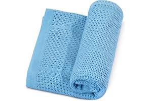KAM Labelz Newborn Baby Girl Boy Unisex Extra Soft Light Weight Cellular Blankets| 100% Cotton Eco Friendly Machine Washable| Fits Moses Basket Pram Crib Travel Car Home| 70 X90 CM (Baby Blue)