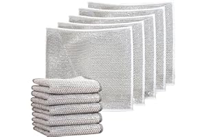 RABLUE 5Pcs Multipurpose Wire Dishwashing Rags for Wet and Dry, Dish Cloths for Washing Up Reusable Dishwashing Kitchen Towels, Lint Free Duster Cloth Non-Scratch Wire Dishcloth (Single Layer, 5Pcs)