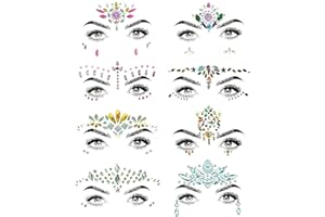 ‎SHINEYES SHINEYES 8 Pcs Gesicht Körper Augen Temporäre Tattoos Gesicht Juwelen Aufkleber Glitter, Hergestellt aus Edelsteinen Rhinstone Kristalle für Rave Karneval Maskerade Musik Geburtstagsfeier Festival