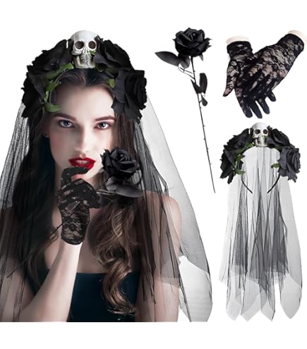 Katutude Couronne De Fleurs Pour Halloween, Serre-tête D'halloween Tête De Mort Avec Fleurs Bandeau Couronne Halloween Pour Femme Serre-tête Crâne Accessoires Cheveux Pour Fête Party Festival
