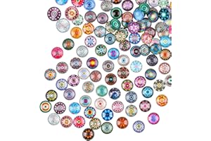 JOFONY 100 Stück Glücksstein Bunte Glassteine,12mm Gemischte Farbe Muggelsteine,Runde Europäisches Retromuster Glascabochons für DIY Handwerkliche Schmuckherstellung Heimdekoration