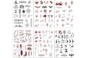 KEÏNELS Tatuaggi Halloween Bambini Temporanei - Tatuaggi Finti per Bambini Ferite Sangue Cicatrici Pipistrelli Zombie Ragni Teschio Vampiro Ragnatela - Tattoo Temporanei Bambino Bambina Impermeabili Viso