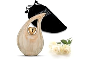 KEEPSAKE COMPANY Weiße kleine Urnen in Tropfenform für menschliche Asche/Mini-Urne mit himmelblauem Herz/Einäscherungs-Andenken für Asche/Aschehalter (weiß – gold, klein – S (15 Cu))