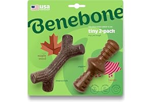 Benebone 2-Pack Maplestick/Zaggler Durable Dog Chew Toys, Real Bacon, Real Maplewood, Made in USA, Tiny, Extra Small, Brown