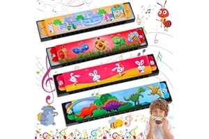 DCAS 4 Stück Mundharmonika für Kinder, 16-Loch Kinder Harmonika, Farbe Mundharmonika Spielzeug, Verschiedene Bunte Cartoon-Muster-Designs, Sehr Geeignet für Anfänger, Kinder, Studenten