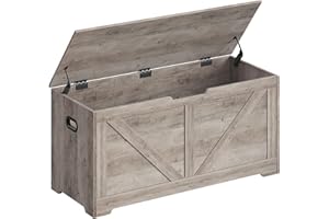 VASAGLE Puff Almacenaje, Banco Almacenaje con 2 Bisagras de Seguridad, Baúl Almacenaje, Banco Zapatero, Estilo de Campo, 40 x 100 x 46 cm, para Pasillo Dormitorio Salón, Greige Brezo LSB060K03