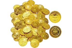 LUFDEGIM 50 Stück Goldmünzen, Piratenschatz Goldmünzen Spielzeug Goldtaler Piratenschatz Geburtstag, Kunststoff Goldtaler, Piratenparty Seeräuber Schatzsuche Spielmünzen Geschenk für Party (50)