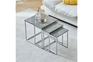Rainbow Tree Set of 3 Grey Nesting Coffee Tables for Living Room, High Gloss Nest of 3 Nested Tables Sofa Side Table Coffee Table End Tables Square Space Saving