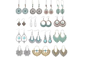 JeweBella 8-15 par Bohemian Kolczyki damskie wiszące dla kobiet dziewczyn zestaw fantazyjnych kolczyków vintage narodowe kolczyki turkusowy kwiat liść etniczna biżuteria prezenty