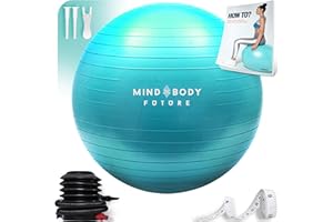 MIND BODY FUTURE Exercise Ball Chair (55cm, 65cm & 75cm) - Yoga Ball & Stability Ring. For Pregnancy, Balance, Pilates or Birthing Therapy. Use at Office, Gym or Home. Anti-Burst and Anti-Slip Premium Grade
