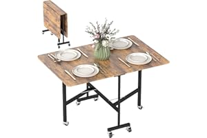 HOMCOM Składany stół kuchenny, składany stół jadalny z 2 klapkami, 6 kółek z hamulcami, dla 4-6 osób, obciążenie 50 kg, stalowe nogi, 120 x 80 x 73 cm, rustykalny brąz