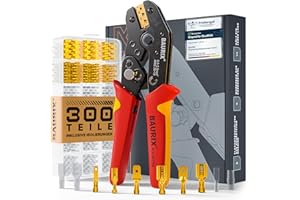 BAURIX® Crimpzange Set mit 300 Flachsteckhülsen 0,50–2,50 mm² – Elektriker Werkzeug für zuverlässige Kabelverbindungen – Für Profis & Heimwerker bei Crimpzangen-Anwendungen – KAIRON