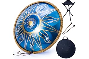 VixxNoxx Handpan Trommel Stahltrommel in D-Moll 22 Zoll 9 Noten 440Hz Percussion Musikinstrumente Handtrommel Set mit Tasche Schlägel Ständer (Blau)