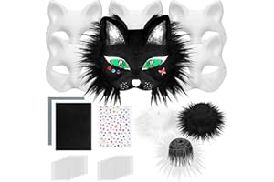 Dreamtop 28 Pcs Therian Mask Set Cat Masks to Decorate Include Blank Cat Mask Felt Fabric Sheet Plush Faux Fur Eye Plastic Mesh Sheet Diamon Sticker for Cosplay Halloween