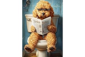 GDYEEH Hund liest Zeitung Diamond Painting Erwachsene, 5D Toilette Diamant Kunst Bilder Anfänger, DIY Runder Vollbohrer Welpe Diamanten Malerei Stickerei Geschenke Home Wand Dekor 30x40 cm