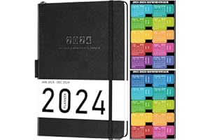 COLORAGE Kalender 2024, Terminplaner 2024 Taschenkalender von Januar 2024 bis Dezember 2024, mit Ledereinband und dickem Papier, Innentasche und 88 Seiten Notizen