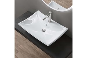 doporro Lavabo Suspendido Lavabo sobre Encimera Lavabo Baño | Rectangular| Blanco Brillante | Cerámica con Recubrimiento de Nano Fácil de Limpiar | 60x44x18 cm | Brüssel709