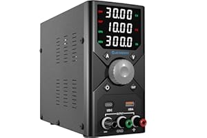 JESVERTY DC Power Supply Variable, 0-30V 0-10A Adjustable Switching DC Regulated Bench Power Supply with USB & Type-C Quick-Charge, Encoder Knob, 4-Digit LED Display, Preset Memory SPS-3010X