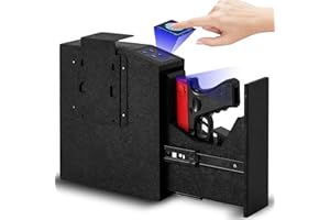 CYTBEK Pistol Safe with Biometric Fingerprint, Recessed lamp Auto Sliding Door Hand Gun Safe with Fingerprint, PIN Code, Key Access, Gun Safe Box for Nightstand, Desk, Bed Side,Truck