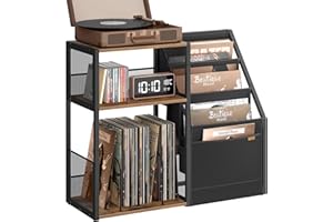 ‎VASAGLE VASAGLE Plattenspieler-Ständer, 3 Etagen, Beistelltisch, Aufbewahrung von Schallplatten, bis zu 140 Alben, Tisch für Wohnzimmer, Schlafzimmer, vintagebraun LET276K01