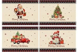 AFXXE Tovagliette Natalizie, Sottopiatti Natalizi Americane, Tovaglietta Natalizia Colazione, Sottopiatto Natale Lavabili Lino Tessuto Set, Tovagliette Tavola Natalizio Rosse Americana(Film)