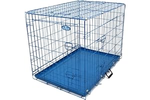 EASIPET Blue Metal Dog Cage, 36 inch X-Large with 2 Doors and Removable Tray