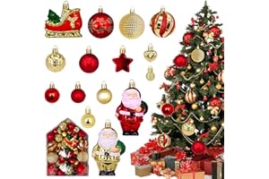 HidWee 72 Stück Weihnachtskugeln Plastik Set Rot Gold, Klassische Christbaumkugeln Kunststoff Deko Weihnachten, Weihnachtsbaum Dekoration Set mit Aufhänger Bruchsicher, Weihnachtsdeko Innen Aussen