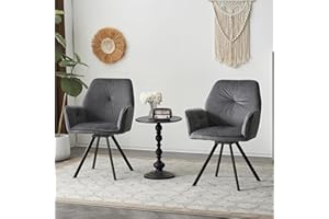 ModernLuxe Armchairs Set of 2, 360° Swivel Accent Armchairs, Velvet Bedroom Chair with Handmade Pull-Button Back & Sturdy Metal Legs, Modern Dining Chair for Living Room/Bedroom/Study, Grey 2PC