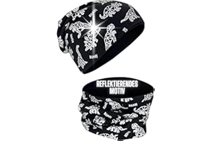 HECKBO 360° Reflektor Kinder Mütze & Loop Schal Set - 95% Baumwolle - weiches & pflegeleichtes Stretch-Material - Beanie Frühling Herbst Winter (48-54cm)