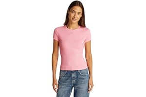 Tommy Jeans Damska koszulka TJW Slim Essential Rib SS DW0DW17383 S/S, różowa (Pink Sugar), XL, Różowy (różowy cukier), XL