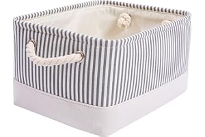 Mangata Caja de almacenamiento de tela, cesta de almacenamiento de lona engrosada plegable con asas de cuerda para ropa, juguetes (Rayas Grises, Medium)