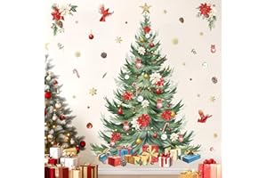 decalmile Stickers Muraux Noël pour Fenêtre Grand Sapin de Noël Autocollant Mural Fenetre Arbre de Noel Flocon de Neige Fleurs Décoration Murale Noel Porte Fenêtre Vitrine Vitre