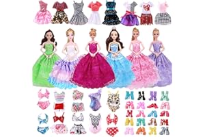 Carreuty 26 ubranek dla lalek, 10 butów + 10 sukienek, 3 zestawy bikini + 3 formalne ubrania, ubrania dla lalek, dziewczynek, prezenty urodzinowe w losowym