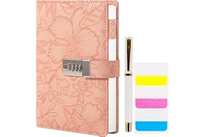 TIEFOSSI Diario con candado para mujer, diario en relieve 3D con candado, cuadernos de 224 páginas de líneas anchas, piel sintética con bolígrafo y pegatinas, organizador planificador para mujeres y hombres