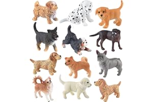 ELECLAND Figurki zwierzęce psa, urocze figurki szczeniaka, realistyczne figurki zwierzęce, toppery na tort urodzinowy, baby shower, dekoracje na przyjęcie świąteczne, 12 szt