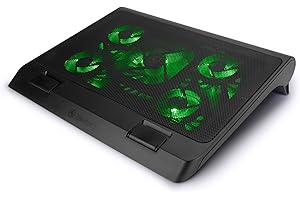 ENHANCE Laptop Gaming Cooler Stand with LED Fans, Adjustable Height & 2 USB Port - 5 Silent High Performance Fans at 2630 RPM and Built-in Bumper - Green