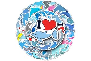 BRIC DODO 50 Stück Delfin Aufkleber Wasserflaschen Laptop Telefon Gitarre Skateboard Computer Koffer Fahrrad Dolphin Vinyl Stickers Wasserdicht Ästhetisch Aufkleber für Jugendliche Kinder Erwachsene