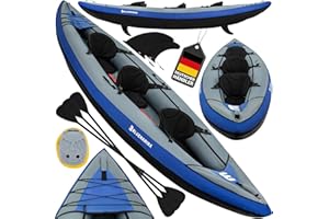 ‎BLUEMARINA Bluemarina Kajak aufblasbar Samoa | Kanu für 1 oder 3 Personen - Luftkajak mit Paddel - Pumpe - Tasche - Aufblasbares Paddelboot - Kajaks Zubehör - Schlauchboot - Angelkajak - Wasserboot