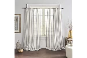 Elrene Hampton Stripe Cottagecore Window Curtain Sheer Poly Linen Blend, Grey, 52" x 84" (1 Panel)