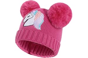 Cheerful Mario Cappello Bimba Invernale Berretto a Maglia per Bambina 3-9 Anni con Pom Pom Caldo Cappelli Fodera in Pile Morbido Carino