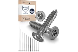 NIETFULLTHINGS Tornillo de cabeza avellanada TORX de acero inoxidable fabricado en V2A 8-mm de espesor 100-mm de longitud del tornillo 10 piezas Rosca parcial de 80-mm Tornillo para madera 8x100