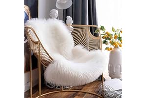HEQUN Faux pelliccia di agnello di pecora tappeto, pelliccia sintetica decorativa Soffice Pelliccia di agnello imitazione Tappeto Longhair effetto pelliccia divano letto (Bianco, 75 X 120 CM)