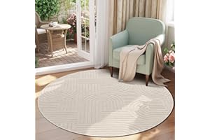 Enyhom Alfombra Salon Redonda 200 cm, Grande Mullida Alfombra Habitacion Esponjosas Pelo Corto Efecto 3D, Antideslizante Lavables en Lavadora Tapete Sala para Comedor, Cocina, Dormitorio, Beige