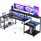 Bestier Gaming Table 181cm, Gaming Desk with LED Lights, PC Gaming Table with 3 AC Outlets and 2 USB Charging Ports, Computer